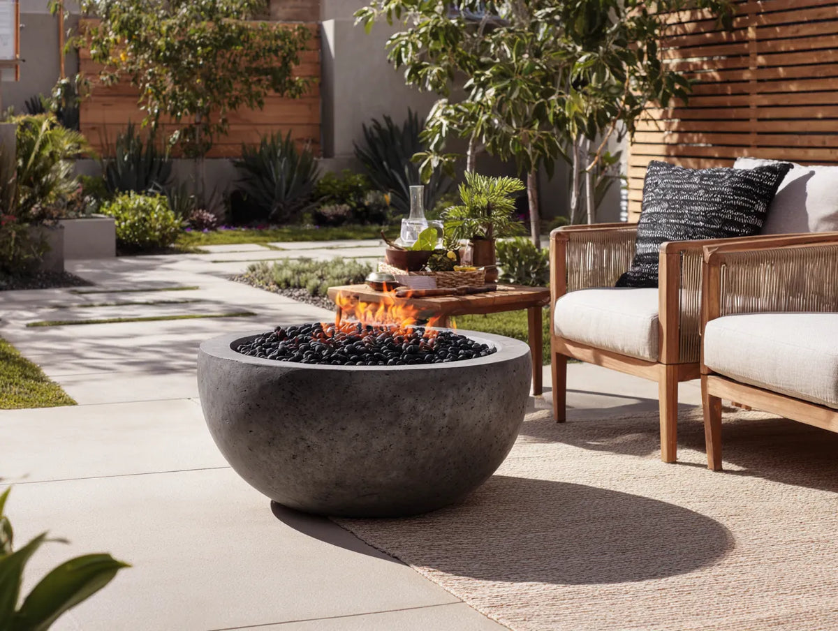 Stufa da terrazza in cemento 80×80×32 cm - grigio - braciere outdoor moderno