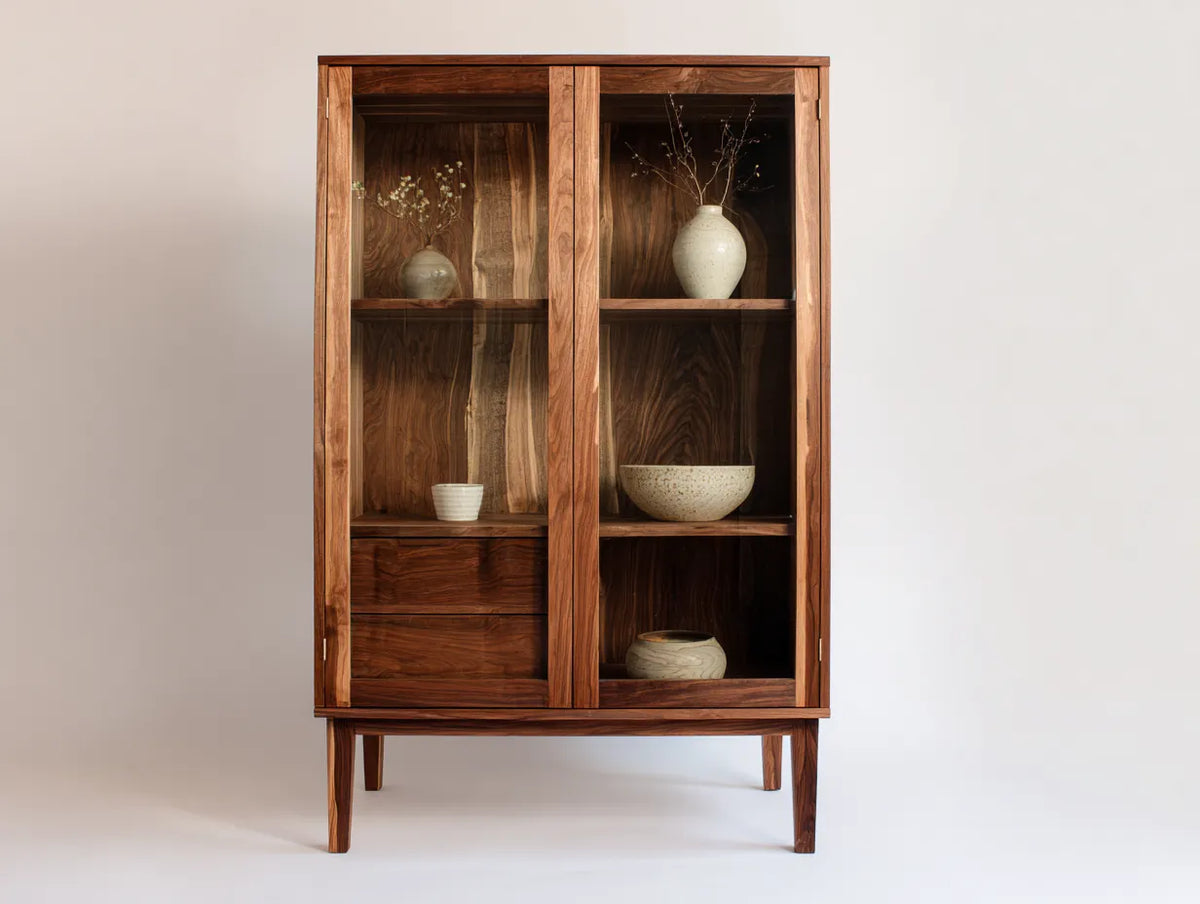 Credenza Sala Da Pranzo in legno e vetro 92×42×168 cm - marrone - stile classico moderno