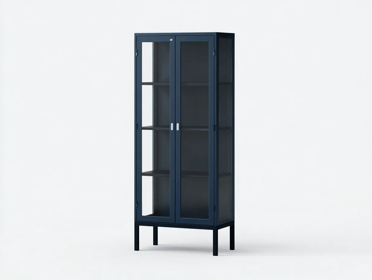 Credenza vetrina in metallo e vetro 78×38×168 cm - blu scuro - design moderno