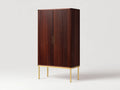 Credenza alta in legno 92×45×178 cm - marrone scuro e oro - stile scanalato