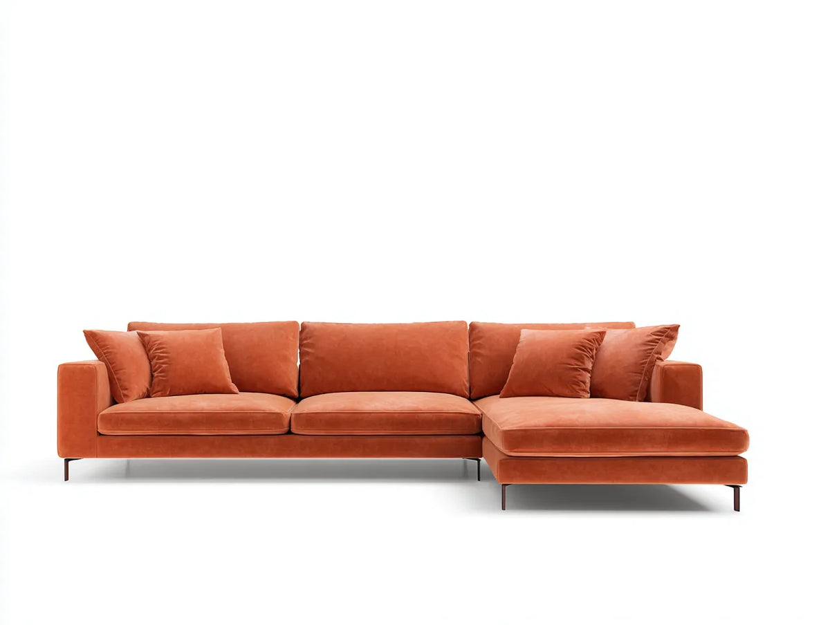 Divano moderno in tessuto 285×160×82 cm - arancione - con chaise longue rialzata