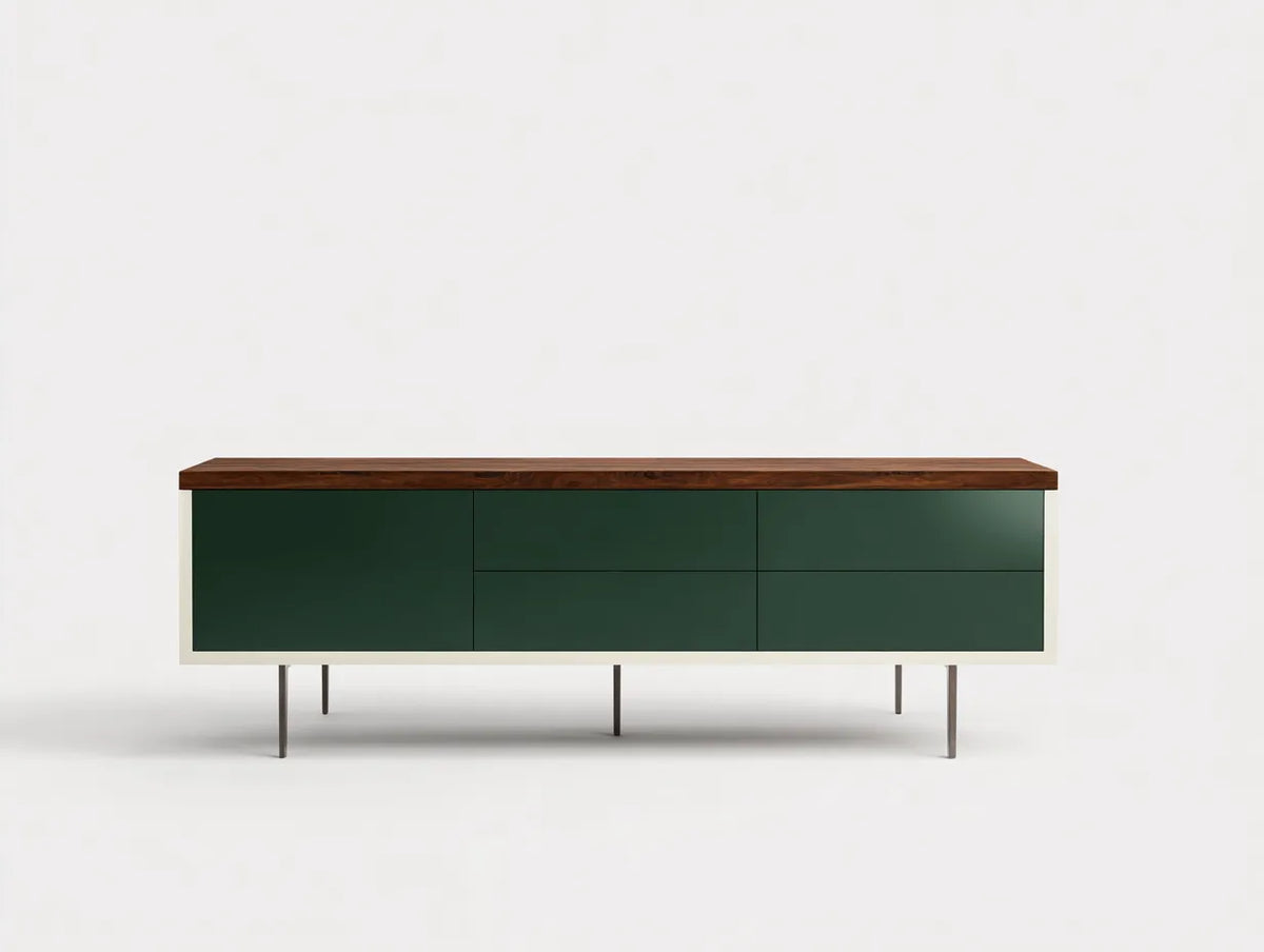 Credenza Sala Da Pranzo in legno e metallo 190×45×78 cm - verde scuro/marrone - design moderno