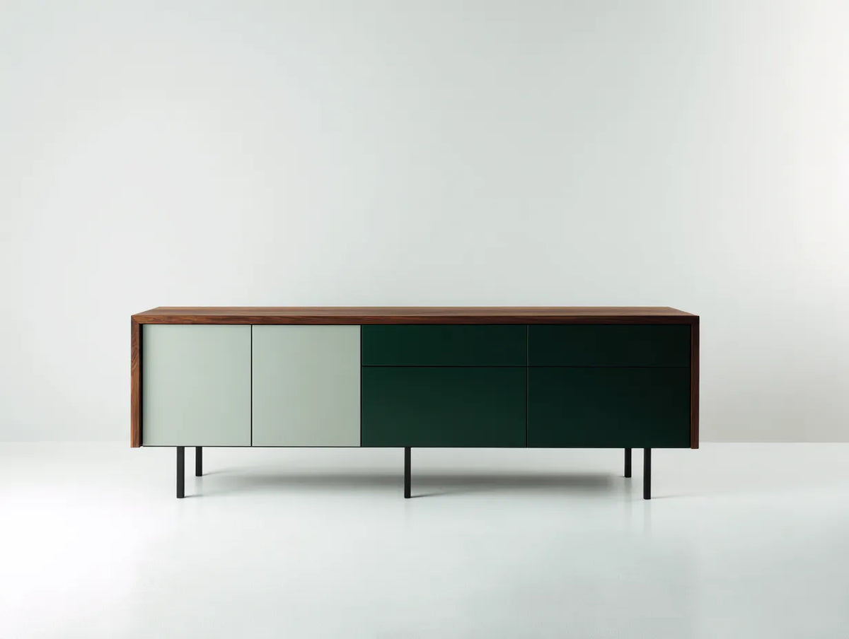 Credenza Sala Da Pranzo in legno e metallo 195×44×76 cm - marrone/verde scuro - stile contemporaneo