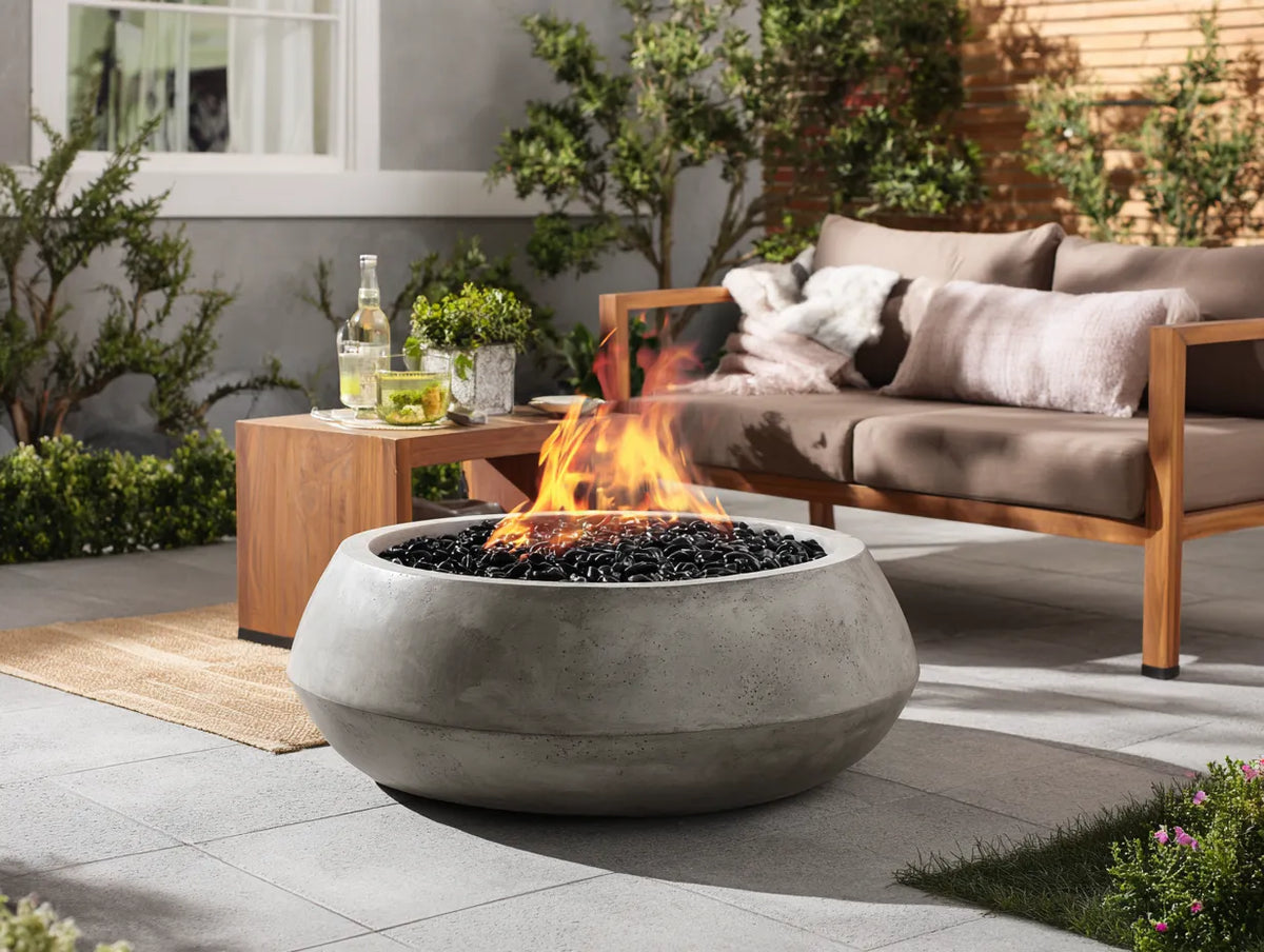 Stufa da esterno in cemento grigio 85×85×38 cm - grigio - braciere rotondo per terrazza