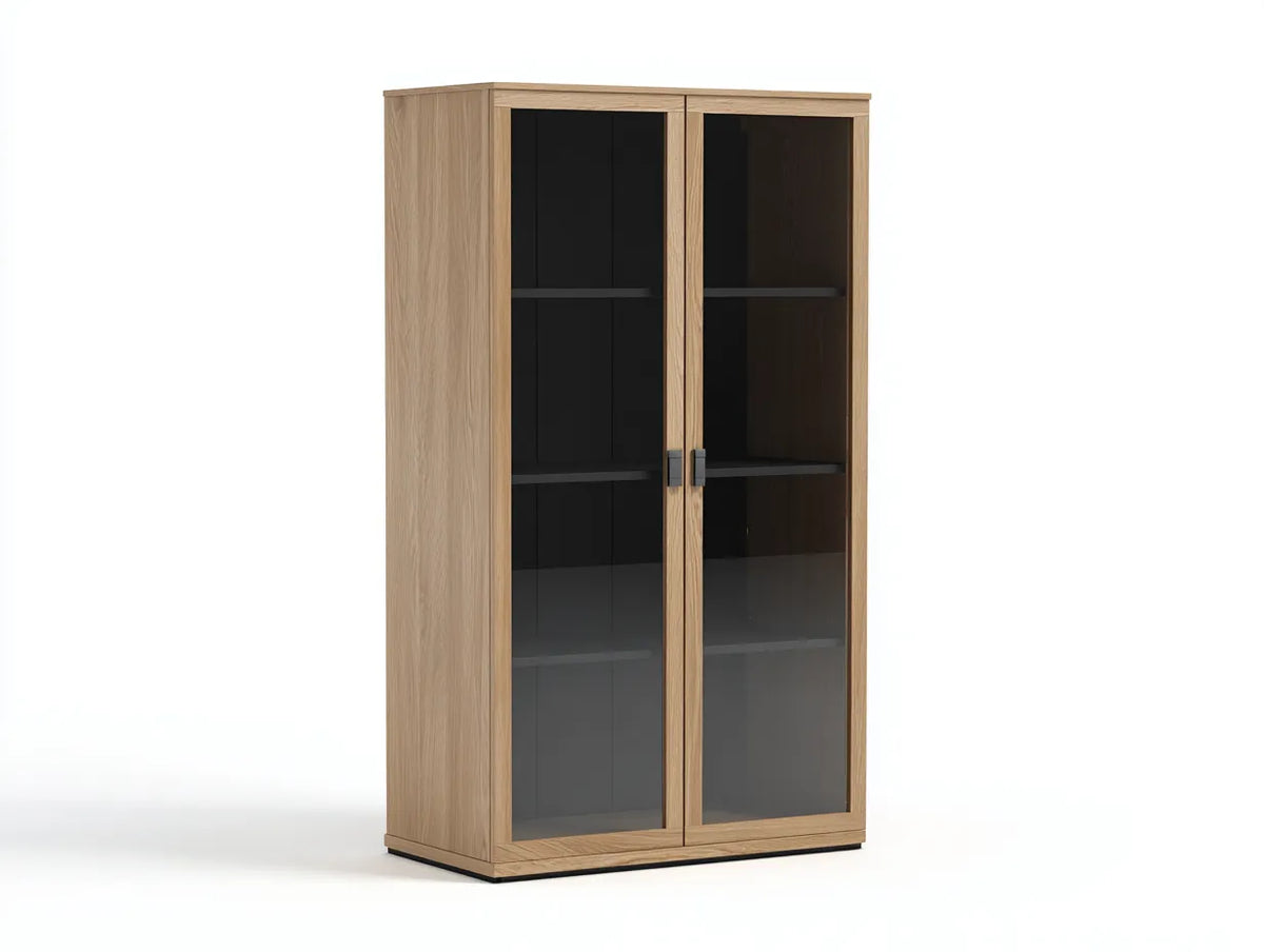 Credenza alta in legno e vetro 92×40×165 cm - naturale e nero - verticale per sala da pranzo