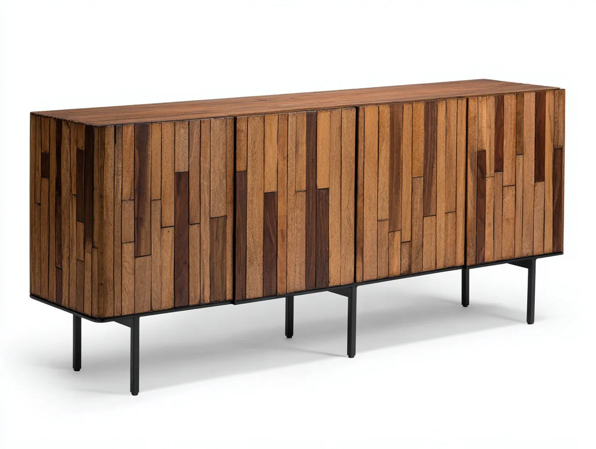 Credenza Sala Da Pranzo in legno e metallo 185×43×80 cm - marrone/nero - stile contemporaneo