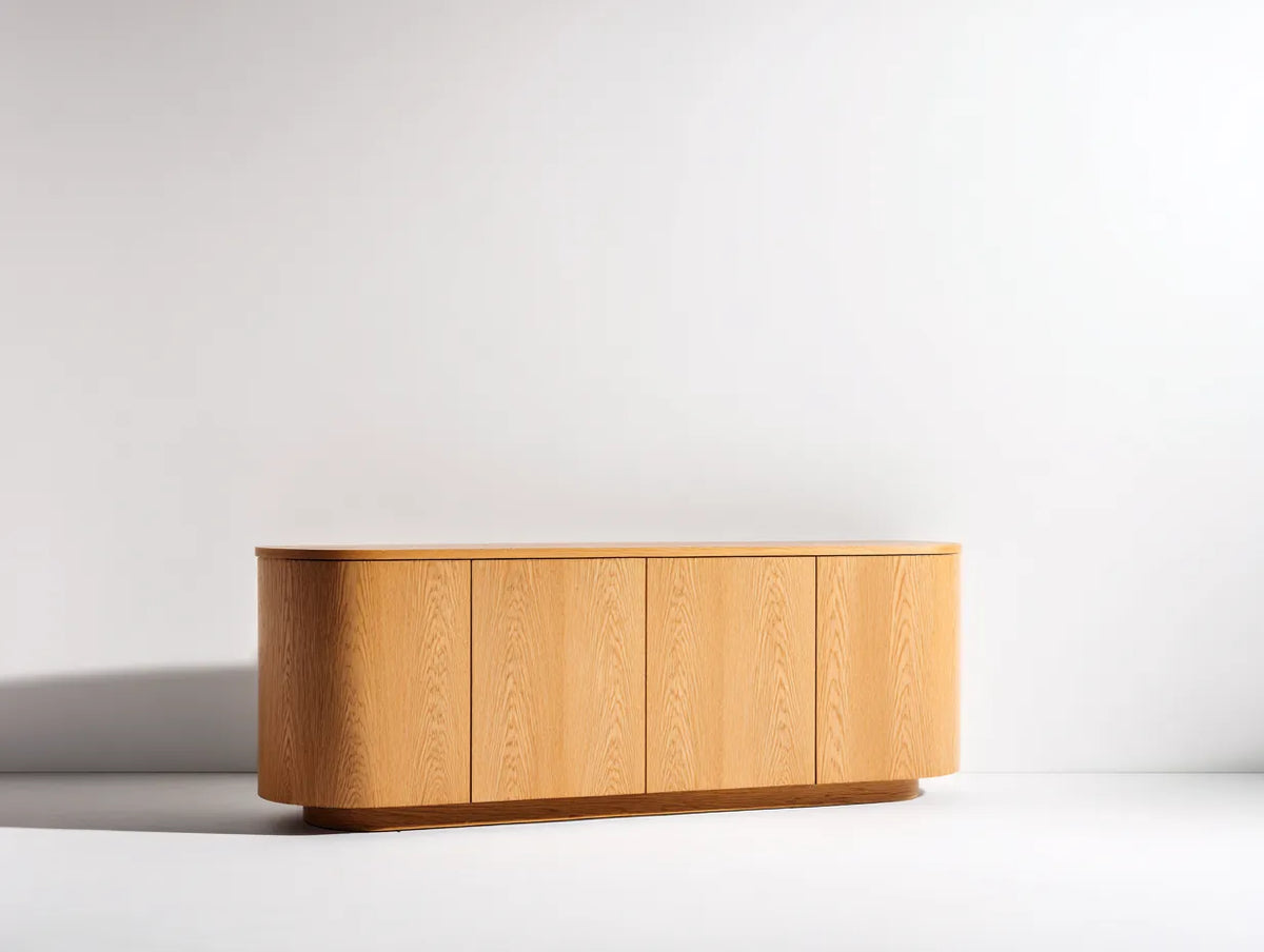Credenza in legno 180×45×78 cm - naturale - profilo curvo per sala da pranzo