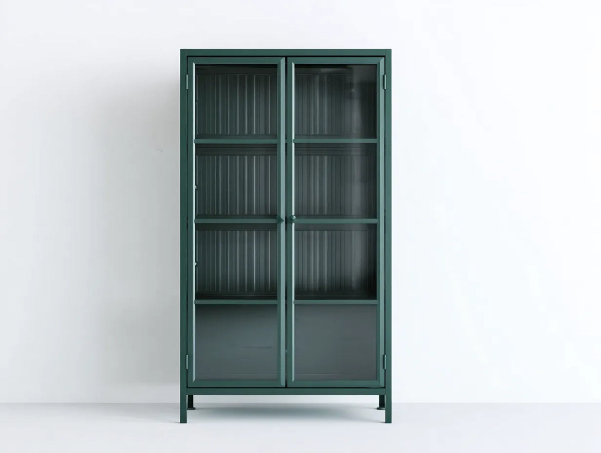 Credenza Sala Da Pranzo in metallo e vetro 82×38×170 cm - verde scuro - stile industriale