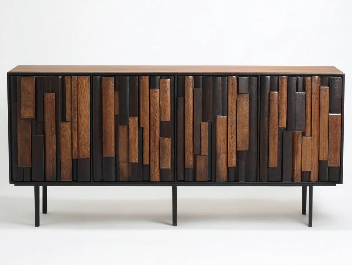 Credenza Sala Da Pranzo in legno e metallo 180×42×82 cm - marrone/nero - design industriale