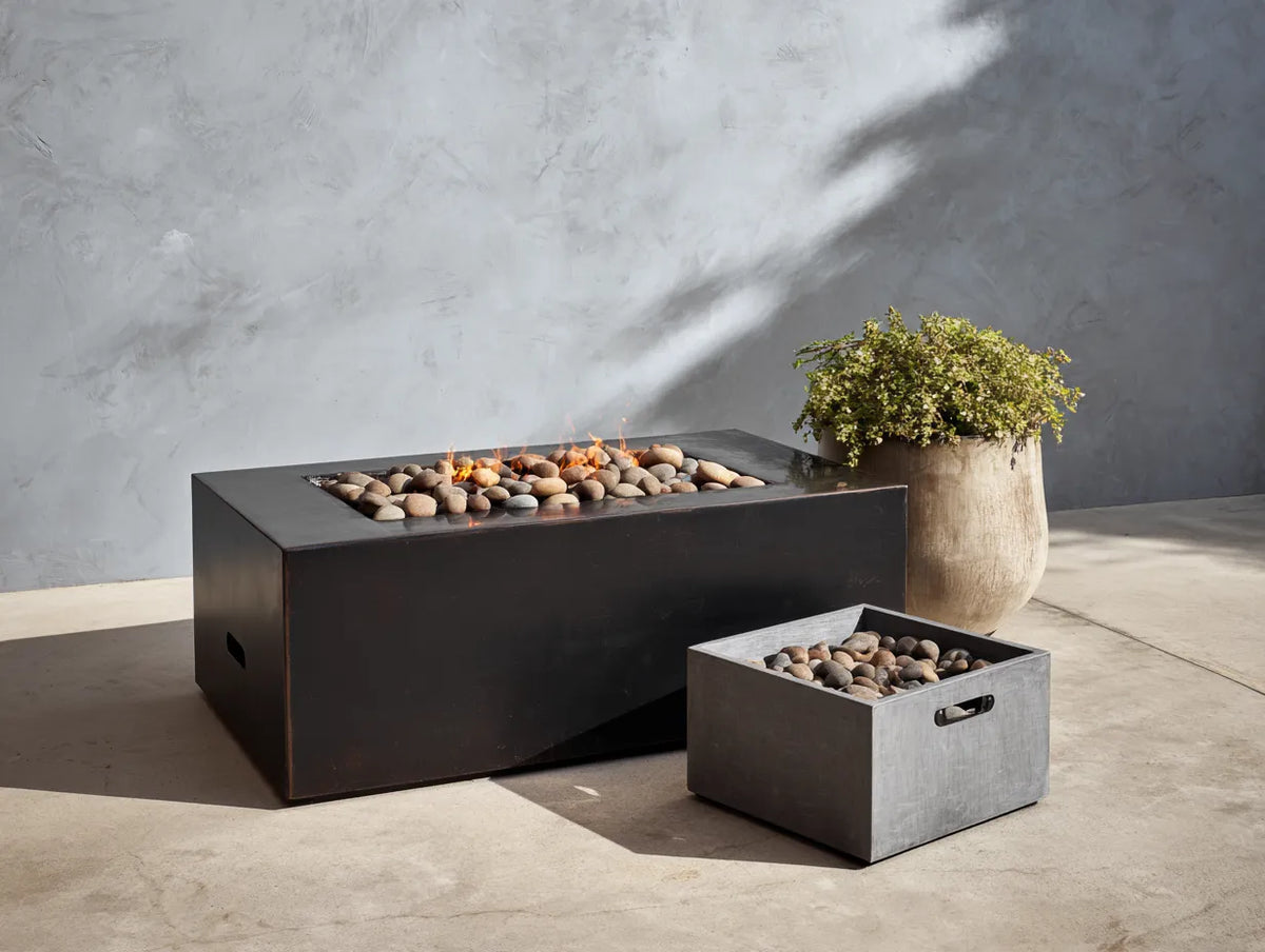 Stufa all'aperto in metallo 105×65×55 cm - nero - stile industriale con focolare rettangolare