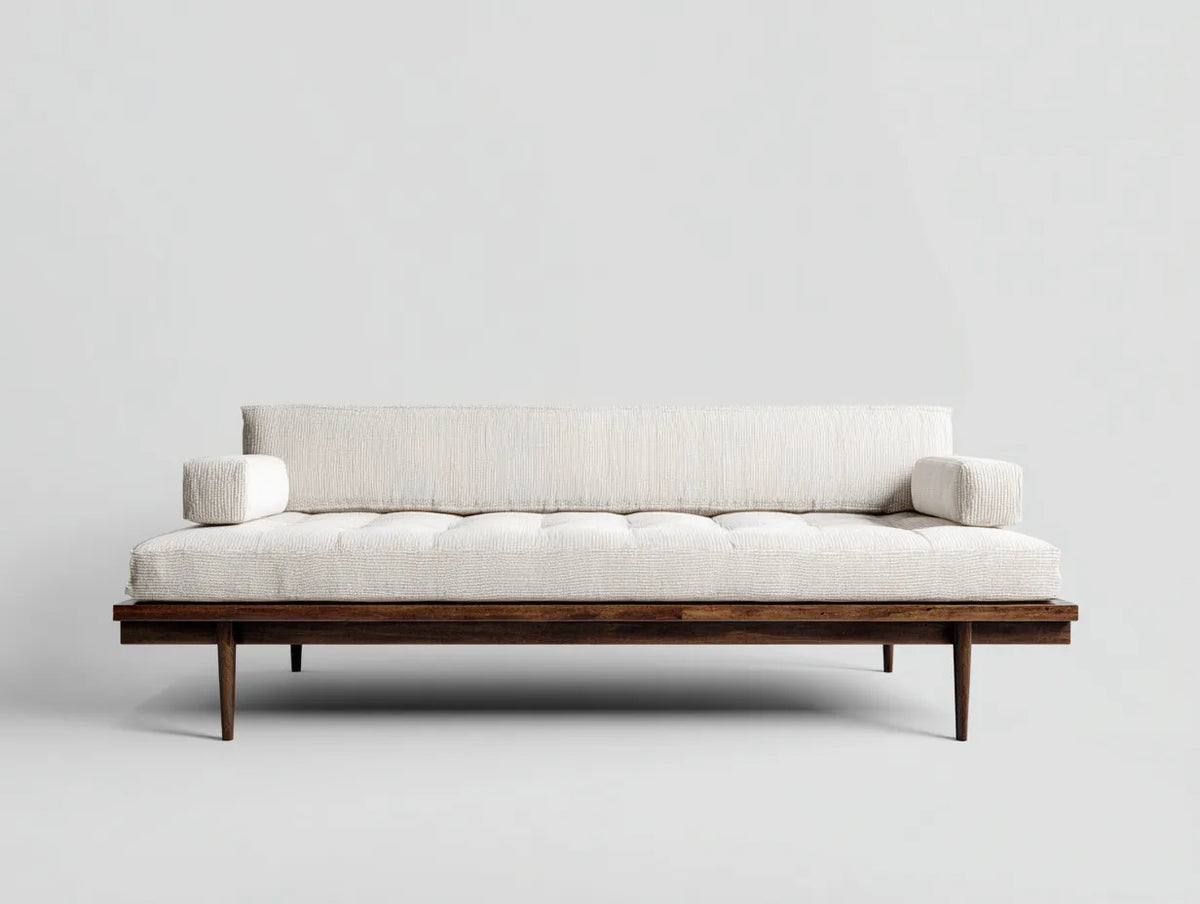 Poltrona Reclinabile Soggiorno in tessuto e legno 205×88×78 cm - bianco/marrone - stile minimalista