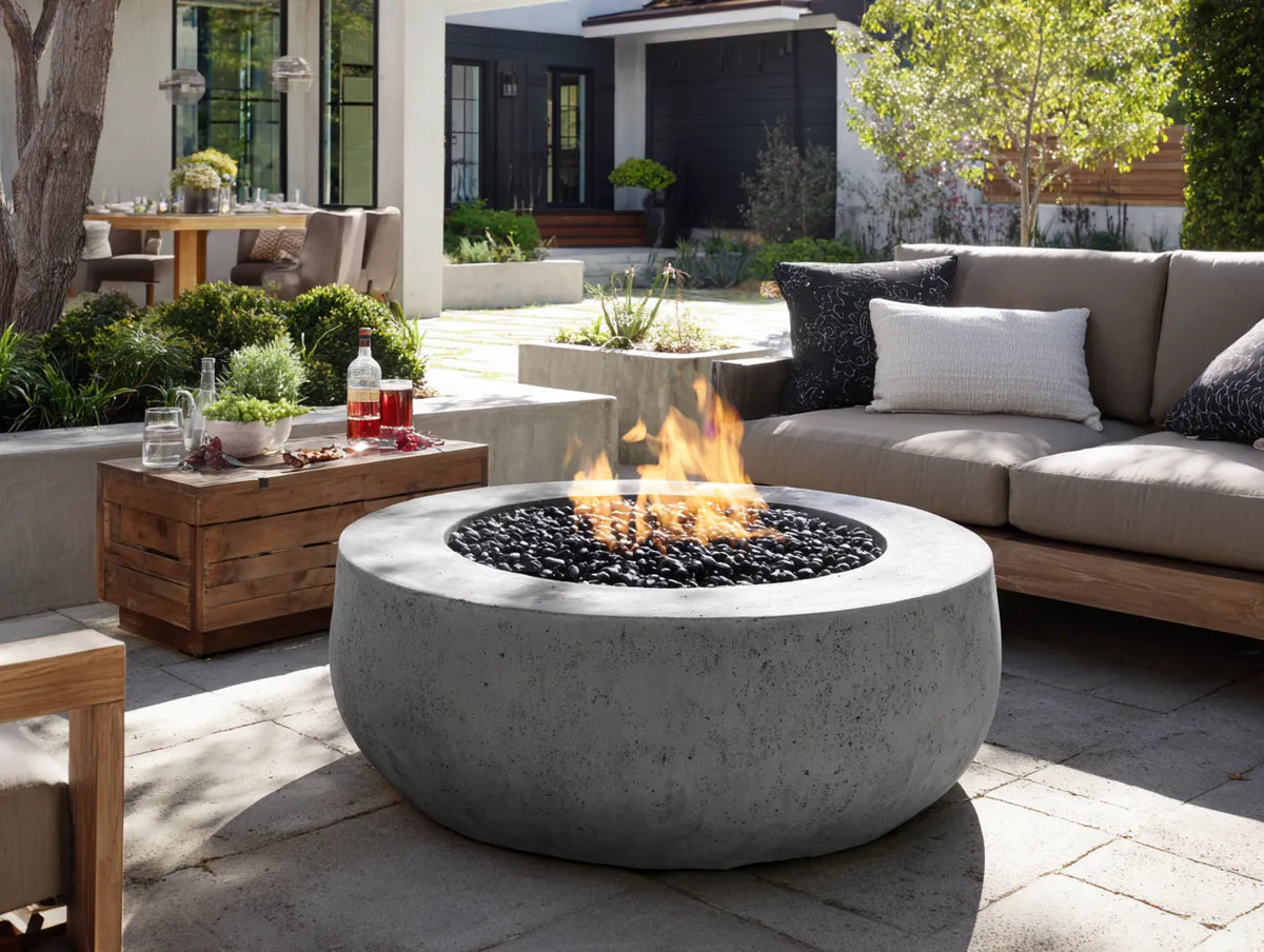 Stufa da esterno in cemento 90×90×35 cm - grigio - braciere rotondo per terrazza