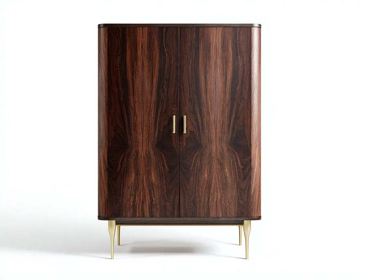 Credenza alta in legno 88×43×174 cm - marrone scuro e oro - design elegante