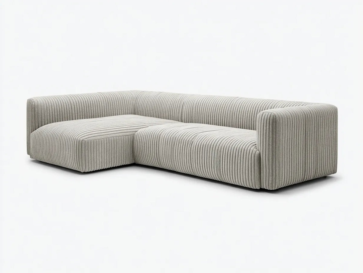 Divano Soggiorno angolare in tessuto 285×175×72 cm - grigio chiaro - design moderno