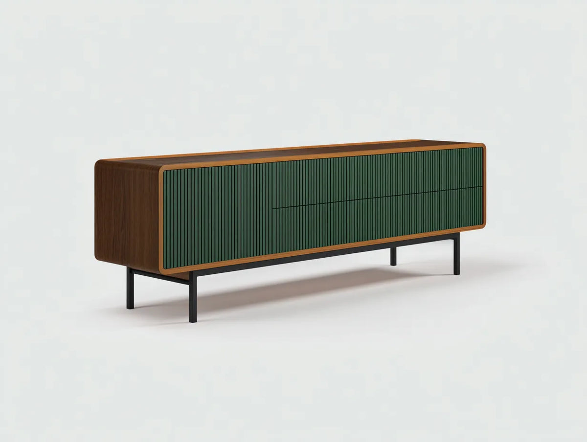 Credenza in legno 185×46×74 cm - verde scuro e marrone - frontali scanalati