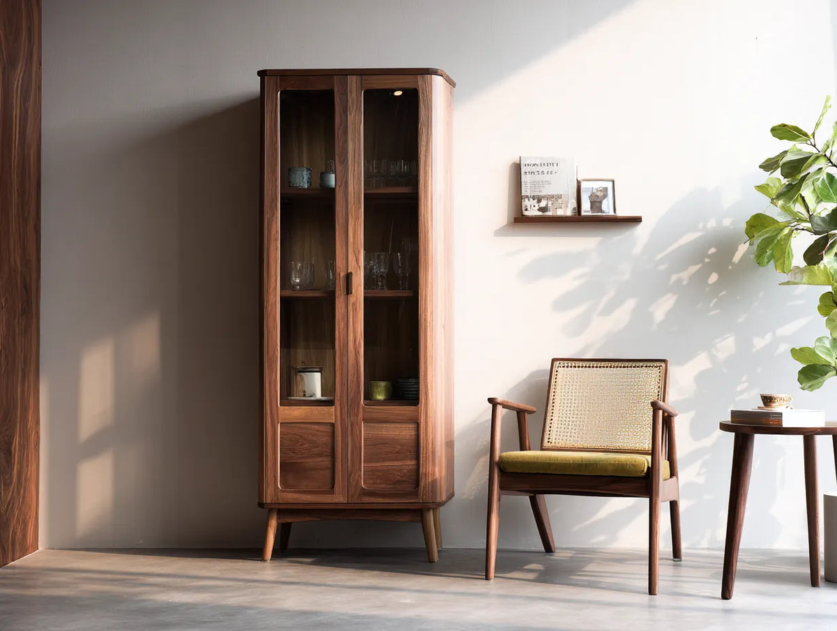 Credenza Sala Da Pranzo in legno e vetro 78×40×175 cm - marrone - design retrò